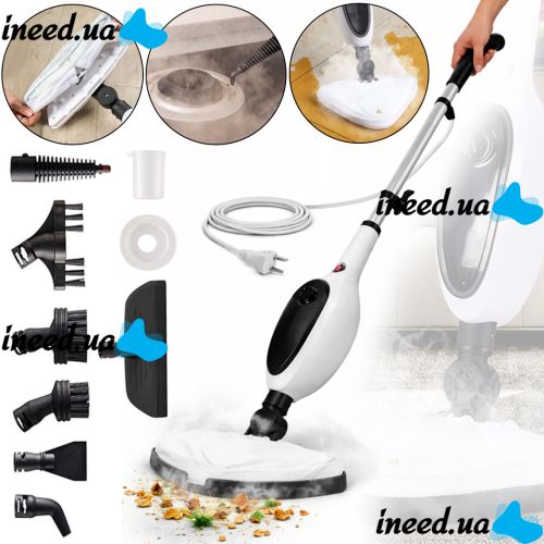 Ручная паровая швабра Steam Mop PR-355 12в1 300 мл пароочиститель высокого давления с баком для воды и насадками для уборки и мытья пола от сети