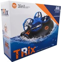 Катер дрон на радиоуправлении Trix K2 3в1 Синий аккумуляторный квадрокоптер, детская летающая машинка на пульте управления от 8 лет USB JJRC A150