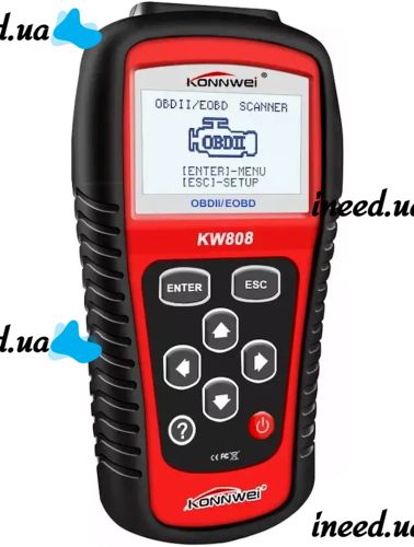 Автомобильный сканер OBDII/EOBD Konnwei KW808 для диагностики ошибок двигателя, универсальный диагностический автосканер с LCD дисплеем ELM327