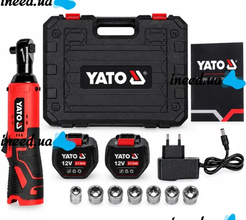Аккумуляторный угловой гайковерт трещотка YATO YT-82902 12V бесщеточный электроинструмент на 2 аккумулятора для откручивания и закручивания болтов