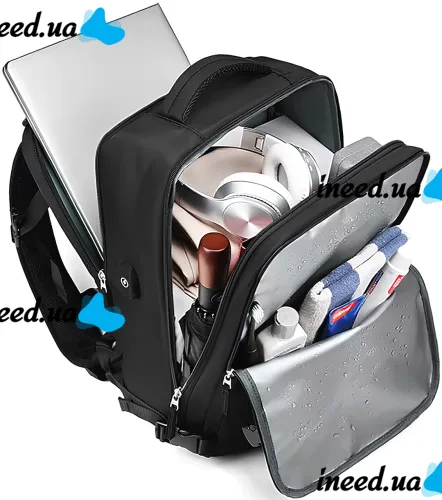 Quentin J3279 Black Airplane Hand Luggage Backpack for Laptop 15.6" Travel Bag with USB Port Wizz Air Ryanair for Airplane