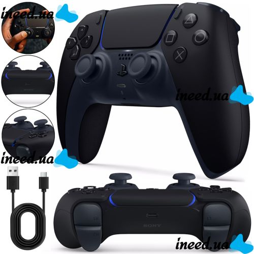 Беспроводной джойстик геймпад Sony PlayStation DualSense PS5 Black аккумуляторный игровой контроллер с микрофоном для приставки Черный