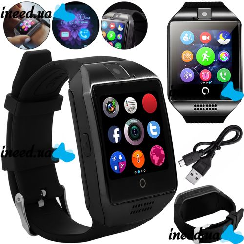 Умные наручные смарт часы Smart Watch Q18 c камерой, диктофоном и фитнес трекером, аккумуляторные Bluetooth часы с пульсометром Smartix Черные