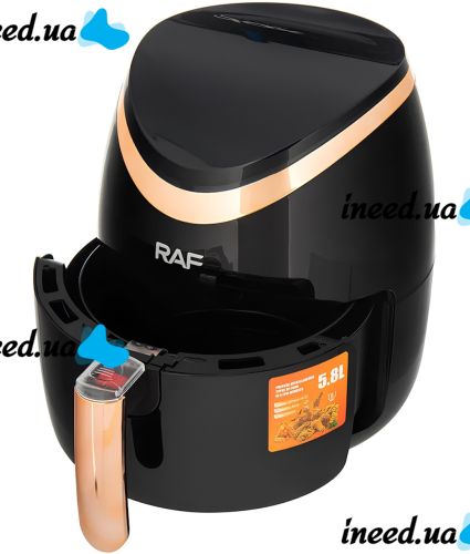 Безмасляная аэрогриль RAF Air Fryer R.5234B на 5.8 л электрическая воздушная аэрофритюрница для приготовления еды без масла 7 программ 1500W Черная
