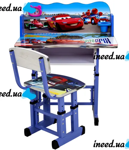 Детская парта со стулом Bambi Disney Cars B-43507 Тачки Молния Маквин письменный стол и стул с регулированной высотой и подставкой для книг Синий