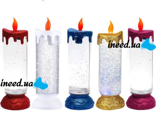 Ночник свеча Romantic Candle H-86 декоративная масляная свечка со снегом и блестками, светильник со светодиодной LED подсветкой на батарейках RGB
