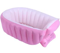 Надувная детская ванна для купания Intime Baby Bath Tub JS033 противоскользящая ванночка с подушкой, сливом и насосом для малышей Розовая YT-226A