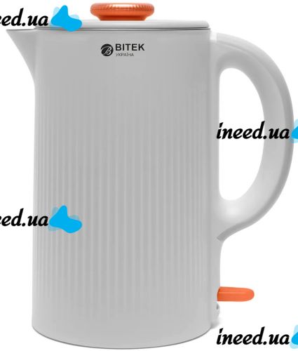 Bitek BT-7848W 2 liter 1500W tabletop kitchen electric kettle Bitek BT7848W electric disc kettle with auto shut-off and 360° swivel White