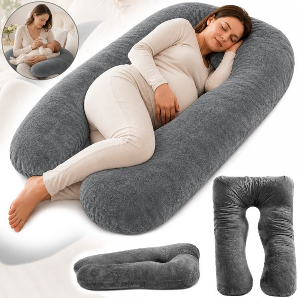 Ортопедическая подушка для беременных Momcozy Pregnancy Pillow PP101 80x120 см U-образная подкова для сна и отдыха с поддержкой спины и живота Серая