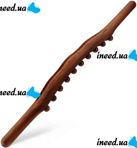 Деревянный массажер для тела Wood Therapy Massage XL-900 ручной акупунктурный валик, скребок Гуаша для снятия боли в мышцах 20 массажных точек 58 см