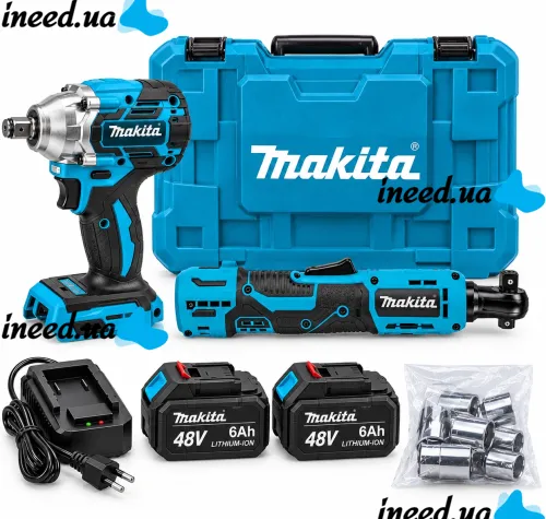 Аккумуляторный набор Makita 2 в 1 гайковерт DWT301 угловой гайковерт трещотка DWR180Z 48V 6Ah 2 аккумулятора, комплект электроинструментов в кейсе