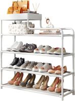 Обувница с полкой для аксессуаров Araqel Shoe Rack стеллаж органайзер для хранения обуви 60х21x78 см металлическая стойка на 5 полок в прихожую Белая
