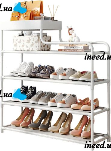 Обувница с полкой для аксессуаров Araqel Shoe Rack стеллаж органайзер для хранения обуви 60х21x78 см металлическая стойка на 5 полок в прихожую Белая