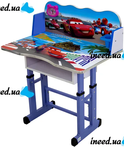 Детская парта со стулом Bambi Disney Cars B-43507 Тачки Молния Маквин письменный стол и стул с регулированной высотой и подставкой для книг Синий