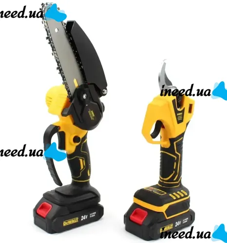 Набор электроинструментов DeWalt 2 в 1 Аккумуляторный секатор DCMPP540P1 и цепная пила DCM160N 24V, Набор инструментов Деволт 2 аккумулятора в кейсе