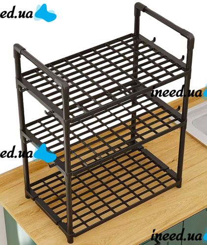 Кухонная полка органайзер Kitchen Storage Rack YX544-4 для хранения кухонных принадлежностей 3 яруса уровня, Стойка стеллаж с крючками для кухни