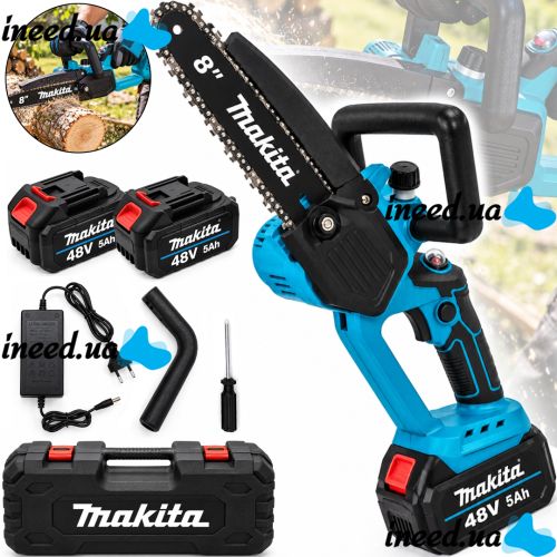 Аккумуляторная цепная мини пила Makita DUC101Z 48V 5Ah 8" на 2 аккумулятора, бесщеточная электропила с полуавтоматической смазкой цепи в кейсе Макита