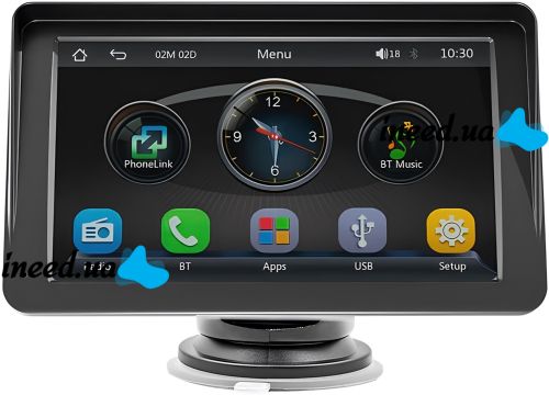 Автомобильный сенсорный монитор Carplay CJ-PTC208 7" портативный экран на присоске 1024х600 дисплей на лобовое стекло в машину CarPlay IOS Android