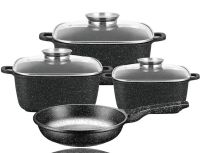 Кухонный набор посуды Bellmax Cookware Set BM-132 3 казана и сковорода для приготовления еды , Кастрюли с крышками и гранитным покрытием 9 предметов
