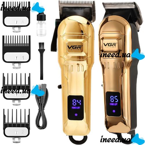 VGR V-268 10W cordless hair trimmer, 3 interchangeable attachments, cordless men's beard and moustache trimmer with LED display USB