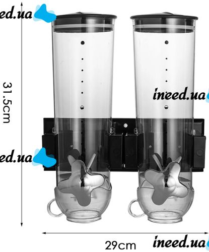 Настенный двойной диспенсер для хранения круп Double Dispenser 2 дозирующих цилиндра, емкость для сыпучих продуктов с дозатором и порционной чашей 