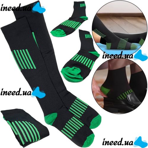 Компрессионные гольфы Smart Cyompression Socks высокие облегающие антиварикозные гетры, лечебные чулки от варикоза 2 класс компрессии Черные S/M
