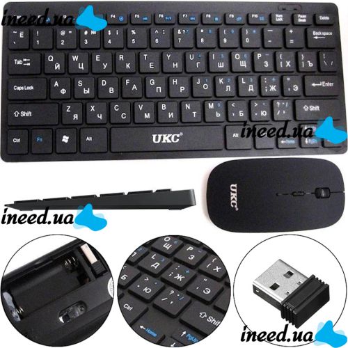 Комплект беспроводная ультратонкая Bluetooth клавиатура и мышь UKC WI1214 Black набор 2 в 1 для ПК компьютера ноутбука с USB адаптером 2.4GHz Черный