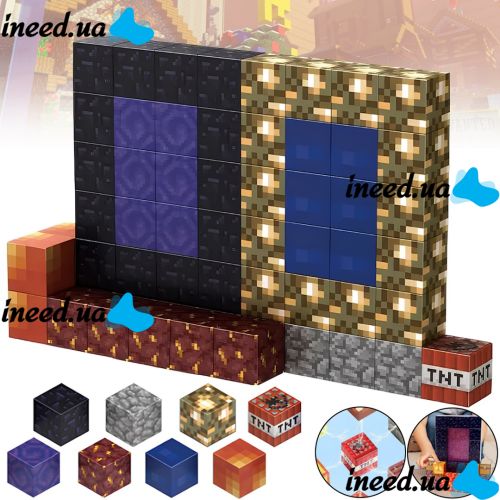 Детский магнитный конструктор Майнкрафт Magnetic Block Minecraft Z05A на 58 деталей 2х2 см разноцветные развивающие 3D кубики для детей от 3-х лет