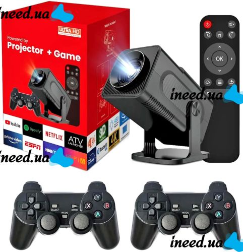 Портативный проектор Projector Game HCS350 Pro 4K игровая смарт приставка с джойстиками и пультом Full HD домашний кинотеатр с Wi-Fi Bluetooth USB