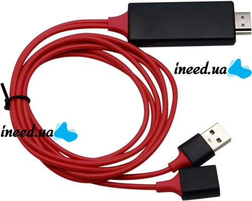Конвертер видео MHL HDMI G02 гибкий переходник кабель для передачи HD видео с телефона на телевизор 1 м, адаптер на Type-C Micro G-02 Красный