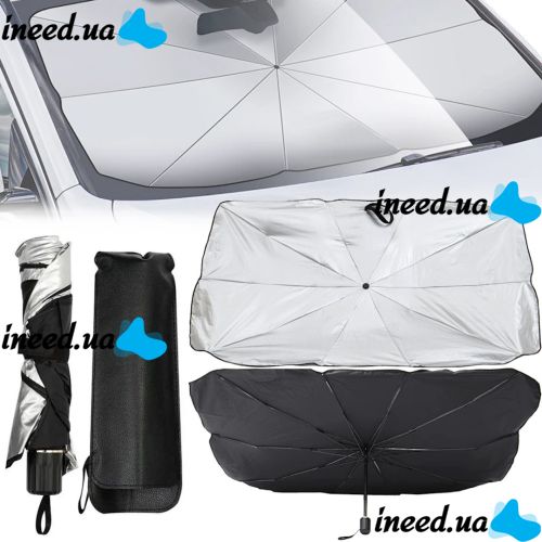 Автомобільна світловідбиваюча шторка парасолька Car Umbrellas сонцезахисний тент 120х70 см козирок на лобове скло для захисту від сонця в авто Чорний