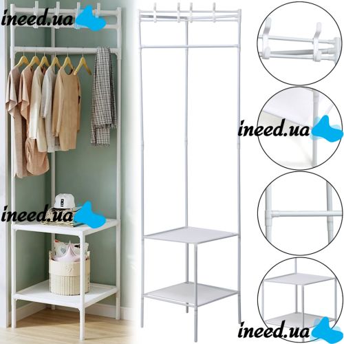 Угловая вешалка для одежды Corner Coat Rack TM2-202 вертикальная стойка с крючками для хранения вещей и двумя полками для обуви 170х43 см White