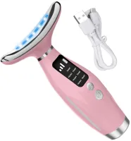 Акумуляторний мікрострумовий масажер Neck Beauty Device HY69 7 режимів міостимулятор для підтяжки та ліфтингу шкіри обличчя і шиї з дисплеєм і підсвічуванням