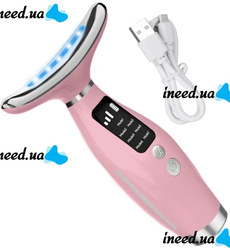 Акумуляторний мікрострумовий масажер Neck Beauty Device HY69 7 режимів міостимулятор для підтяжки та ліфтингу шкіри обличчя і шиї з дисплеєм і підсвічуванням