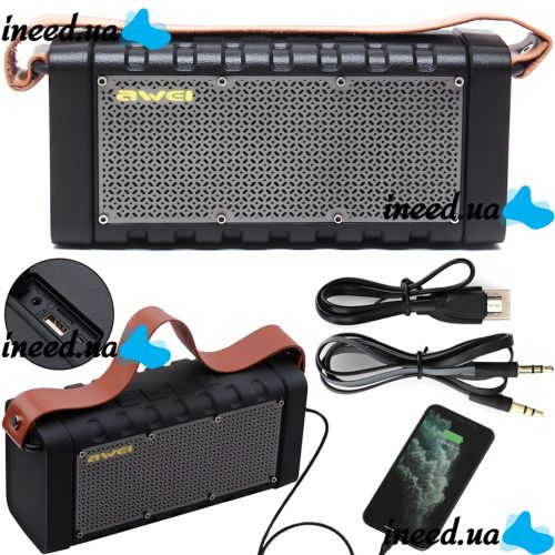 Портативная Bluetooth колонка Awei Y668 с PowerBank беспроводная аккумуляторная стерео акустика, минидинамик с ручкой и повербанком FM MP3 AUX TF USB