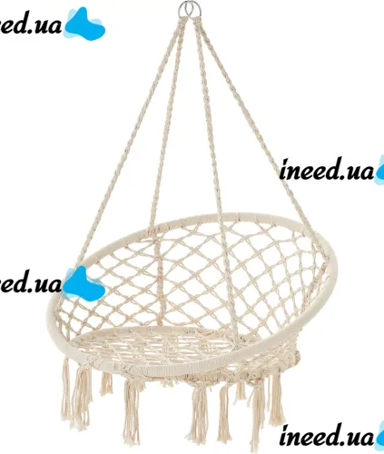 Подвесное кресло-качалка Outtec Boho XXL O-66488 120x80x60 см плетеная садовая качеля, бразильский гамак для дома и террасы до 150 кг Бежевый