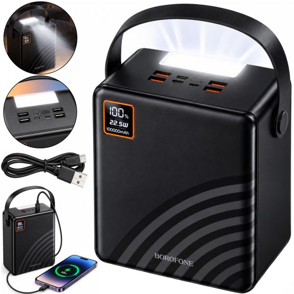 Портативное зарядное устройство Power Bank Borofone BJ85 100000mAh 22.5W 4USB 2TYPE-C с быстрой зарядкой, внешний аккумулятор повербанк с фонарем