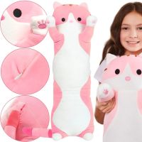 Мягкая плюшевая игрушка-подушка Кот Батон 50 см Pink детская подушка обнимашка котик, игрушечный длинный антистресс кот-батон от 3-х лет Розовый