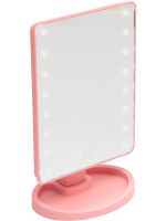Magic MakeUp Mirror: A Cosmetic Touchscreen Makeup Mirror That Rotates 180 Degrees—a Tabletop Mirror on a Stand with 22 LED Lights, USB-Powered, Pink