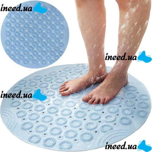 Non-slip shower mat Massage Foot Rad 35 cm, silicone, massage foot brush mat, round, rubber suction cup bath mat