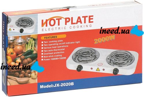 Настольная двухконфорочная электроплита Hot Plate Electric Cooking JX-2020B спиральная плита на 2 конфорки 5 режимов 2000W с термостатом индикатором