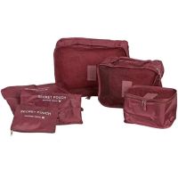 Набор дорожных сумок органайзеров Secret Pouch 6 штук Бордовые, чехлы мешки для хранения одежды в чемодане, водонепроницаемые для путешествий laundry