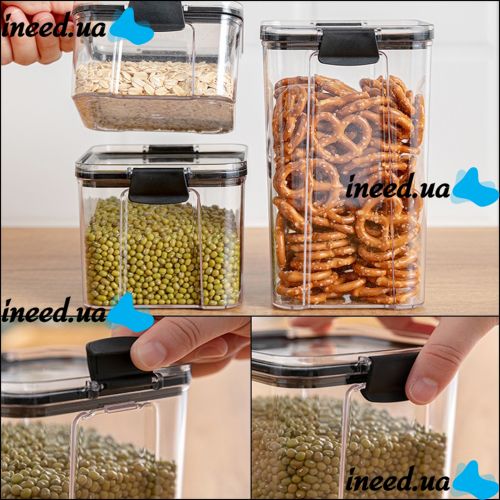 Набор контейнеров для сыпучих продуктов Food Storage Container Set 6 емкостей, прозрачные контейнеры с крышками для хранения пищевых продуктов, круп
