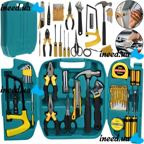 Набор инструментов для дома Lechg Tools LC8027 27 предметов в чемодане, универсальный комплект слесарных инструментов для ремонта в кейсе SJ8027