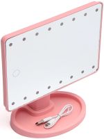 Magic MakeUp Mirror: A Cosmetic Touchscreen Makeup Mirror That Rotates 180 Degrees—a Tabletop Mirror on a Stand with 22 LED Lights, USB-Powered, Pink