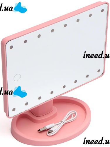 Magic MakeUp Mirror: A Cosmetic Touchscreen Makeup Mirror That Rotates 180 Degrees—a Tabletop Mirror on a Stand with 22 LED Lights, USB-Powered, Pink