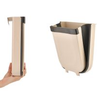 Folding Hinged Trash Can Container on the Door Foltable Trash Bin Can in the Kitchen or Bathroom, Folding Bucket Trash Can on the Door Brown
