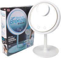 Round Touch Makeup Mirror with Fan Beauty Breeze Mirror CM-062 Desktop Rechargeable Mirror with Backlight and Magnification White