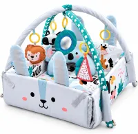 Детский развивающий коврик Ricokids Rabbit FK-2946 3в1 интерактивный манеж с мягкими бортиками, сухой бассейн с игрушками шариками для новорожденных
