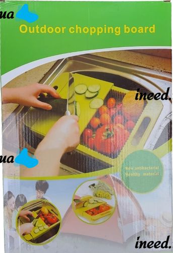 Складная разделочная доска на мойку Outdoor Chopping Board 3 в 1 нескользящая раскладная доска с емкостью и дуршлагом для кухни 37х25 см Зеленая